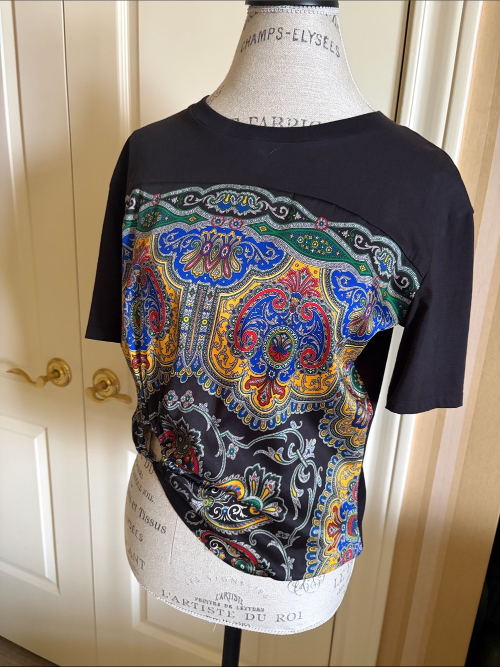 Sandro Black Paisley-Print Short Sleeve Top.